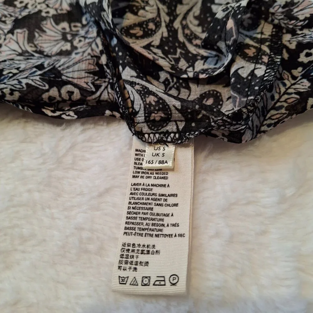 Free People Floral Blouse Animal Print Sheer Sz S Flowy Relaxed Fit Boho Preppy